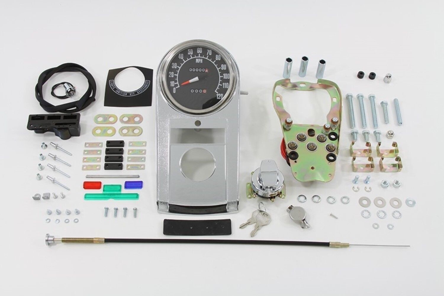 V-Twin 39-0913 Chrome 1:1 Dash Kit Speedometer for FLH Fat Bob Tank 68-84