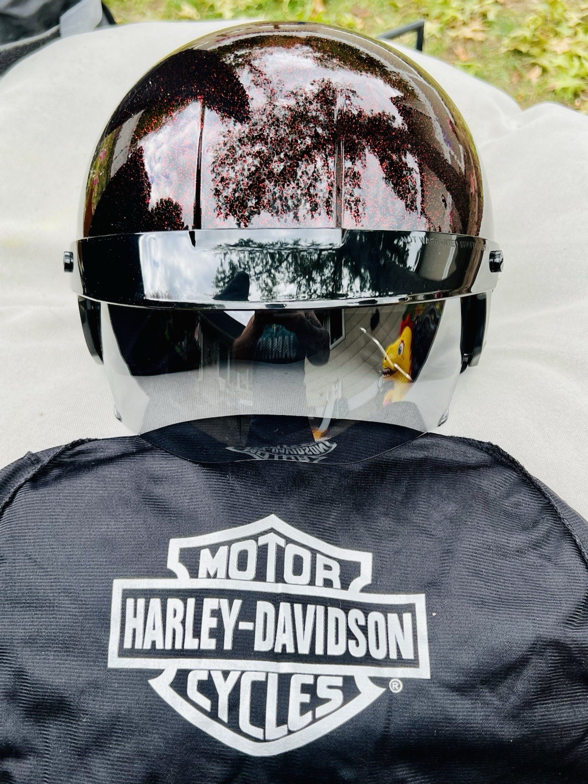 Harley Davidson Women’s Paramount Sun shield Half Helmet/Red Glitter/Sparkle/LG