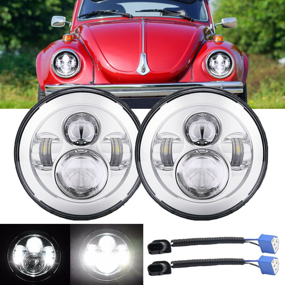 7″ inch Round LED Projector Hi/Lo Beam Headlight for 1950-1979 VW Beetle Pair