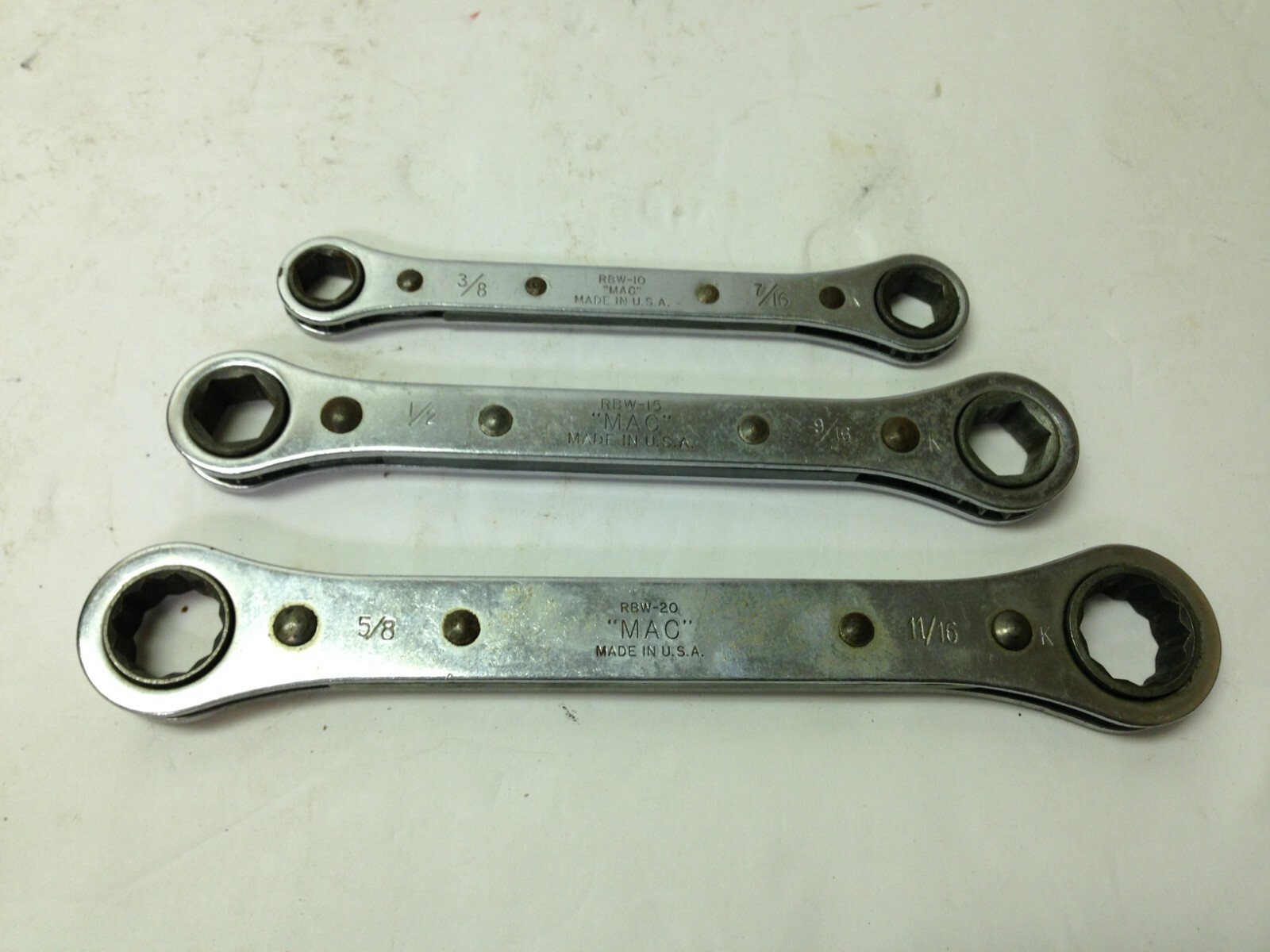 Vintage Mac Tools SAE Ratcheting Wrench Set RBW-20 RBW-15 RBW-10 3/8 to 11/16″