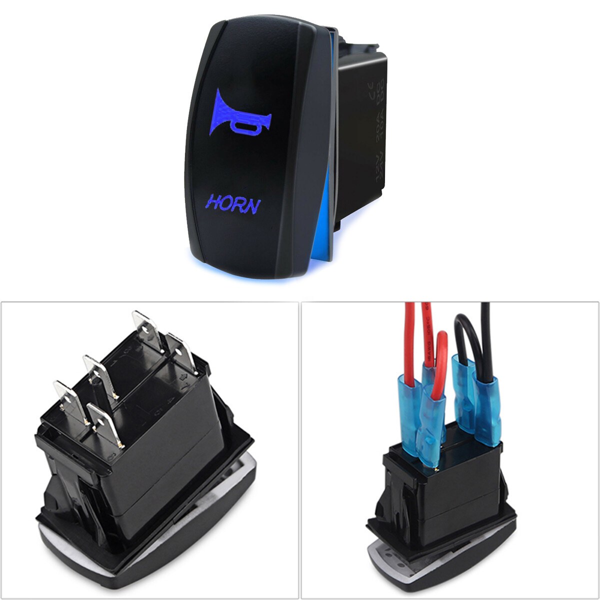Rocker Switch Blue LED Horn Toggle Rocker On Off Switch Speaker Push Button Car