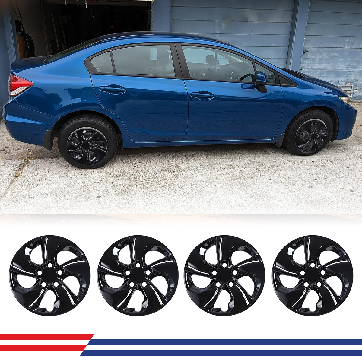 15″ set of 4 Wheel Covers Full Rim Snap On Hubcaps for R15 Tire & Steel Rim Kits