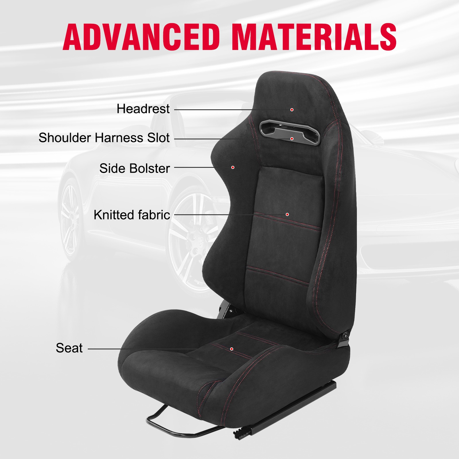 Universal Pair Reclinable black suede Sport Racing Seats W/Slider Left/Right