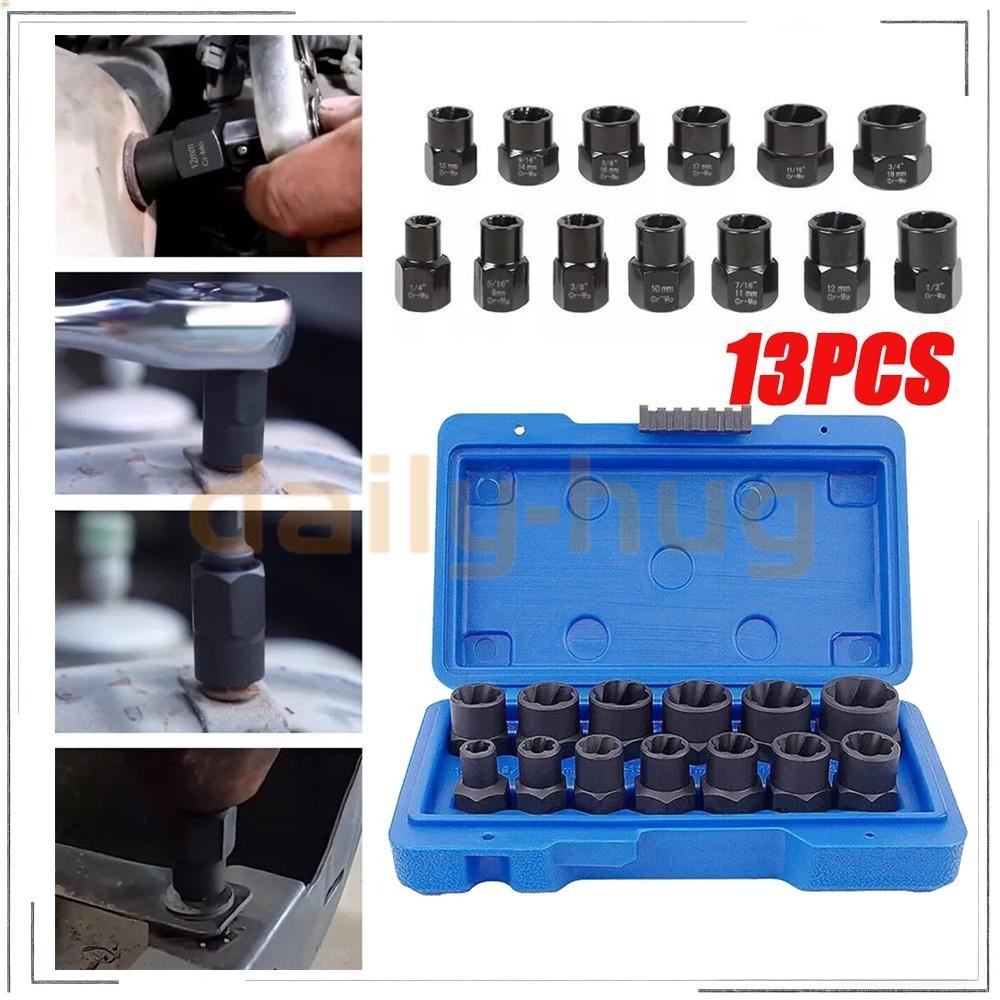 13PCS Impact Bolt Extractor Set Nut Remover Set Stripped Extraction Socket Tool