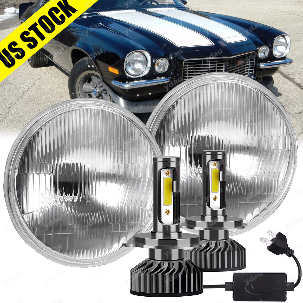 Pair 7″ inch Round LED Headlights High/Low Beam for Chevy Camaro 1967-1981
