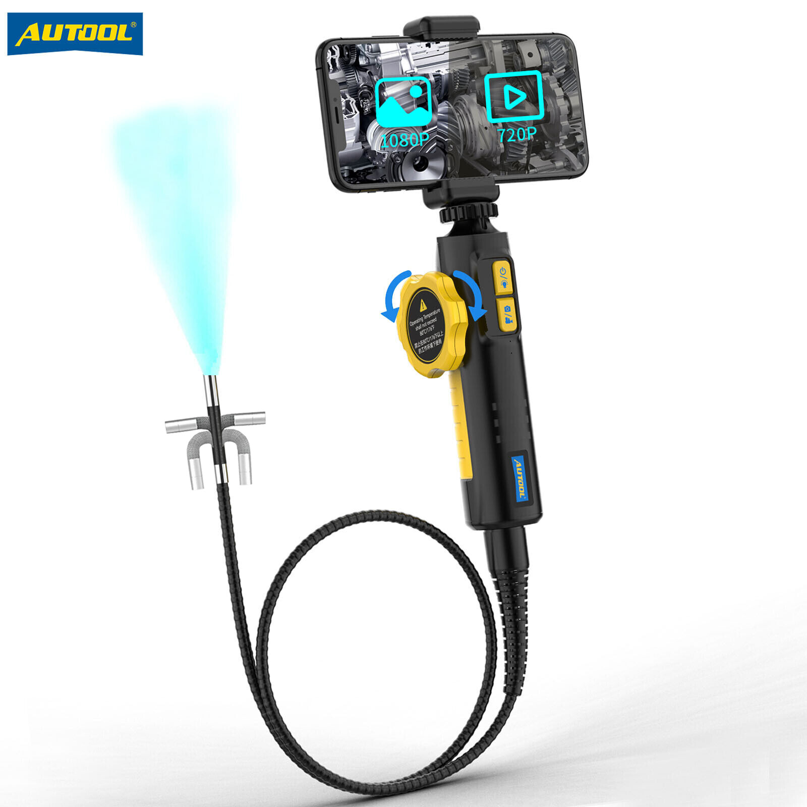1080P HD Endoscope Inspection Camera 6.35mm Borescope 2-Way 210° for IOS Android