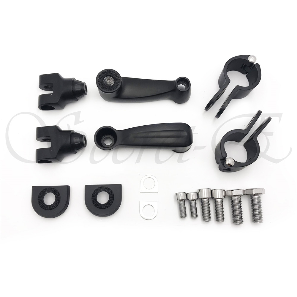 Black 360 Adjustable Highway FootPeg Mounting Kit For 1.5″ Harley Engine Guard