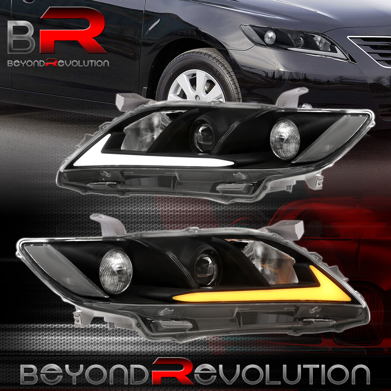 For 2007-2009 Camry XV40 LED DRL Sequential Turn Signal Headlight Assembly Black