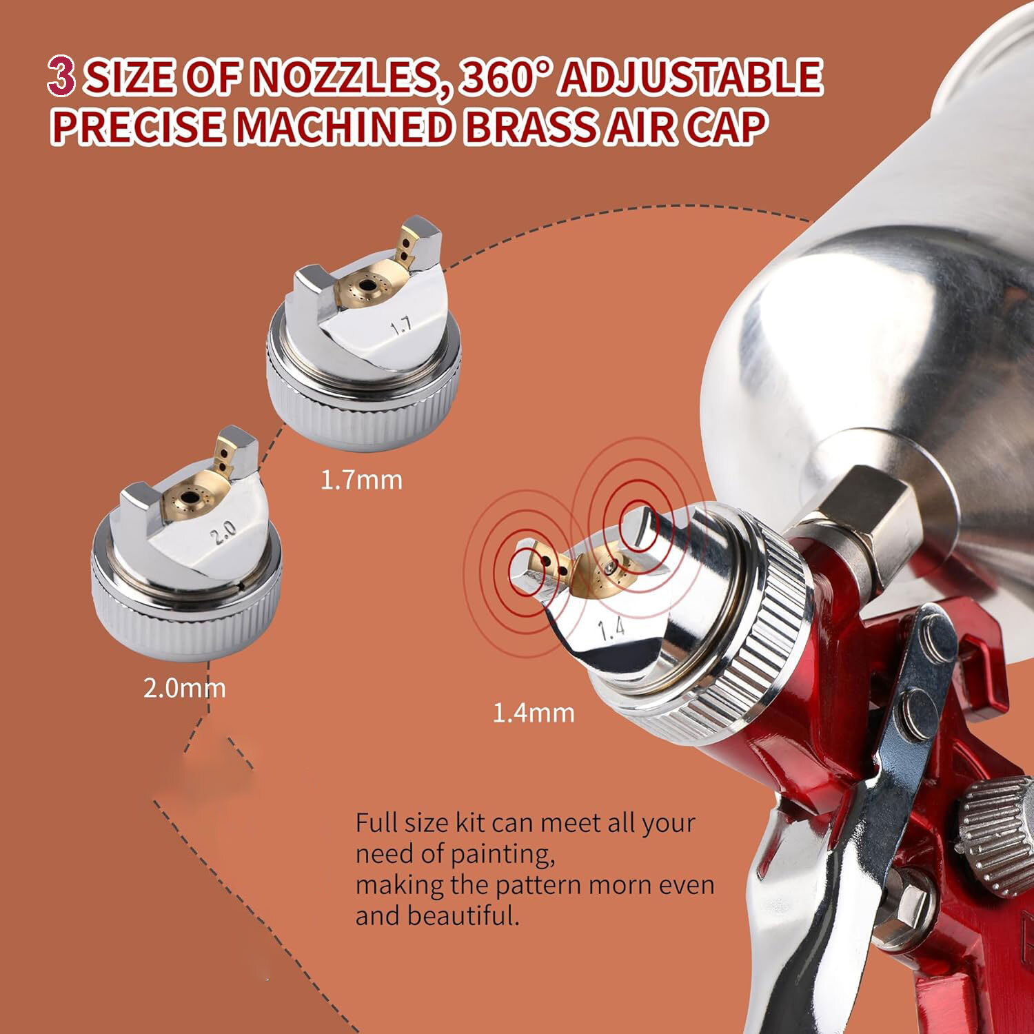 HVLP Air Paint Spray Gun 1.4/1.7/2.0mm For Painting Cars Furniture Wall Repair