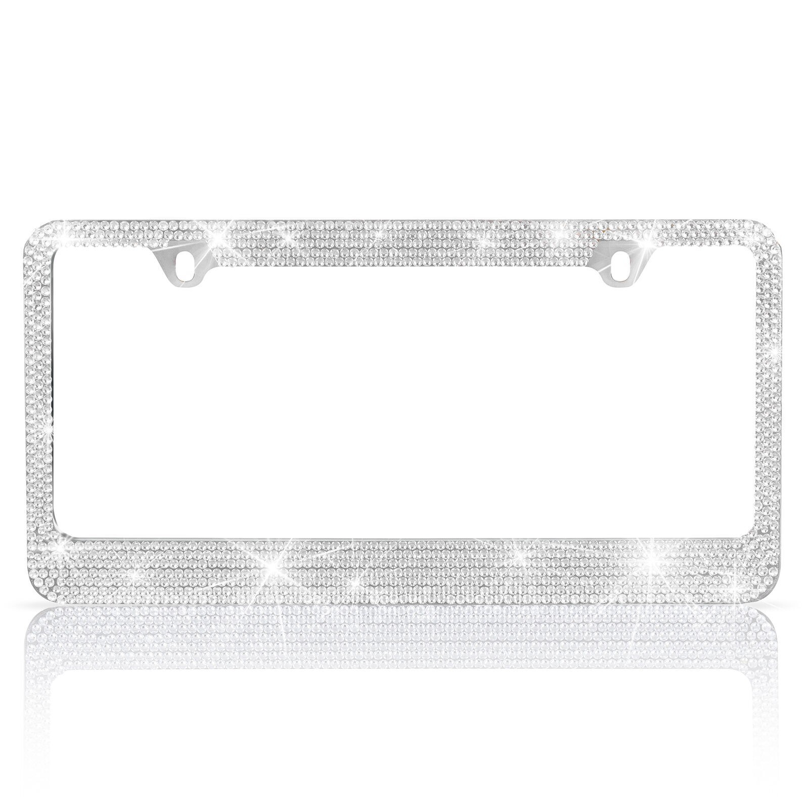 Heavy Duty Rust-Proof Silver Crystal Rhinestone Bling License Plate Frame