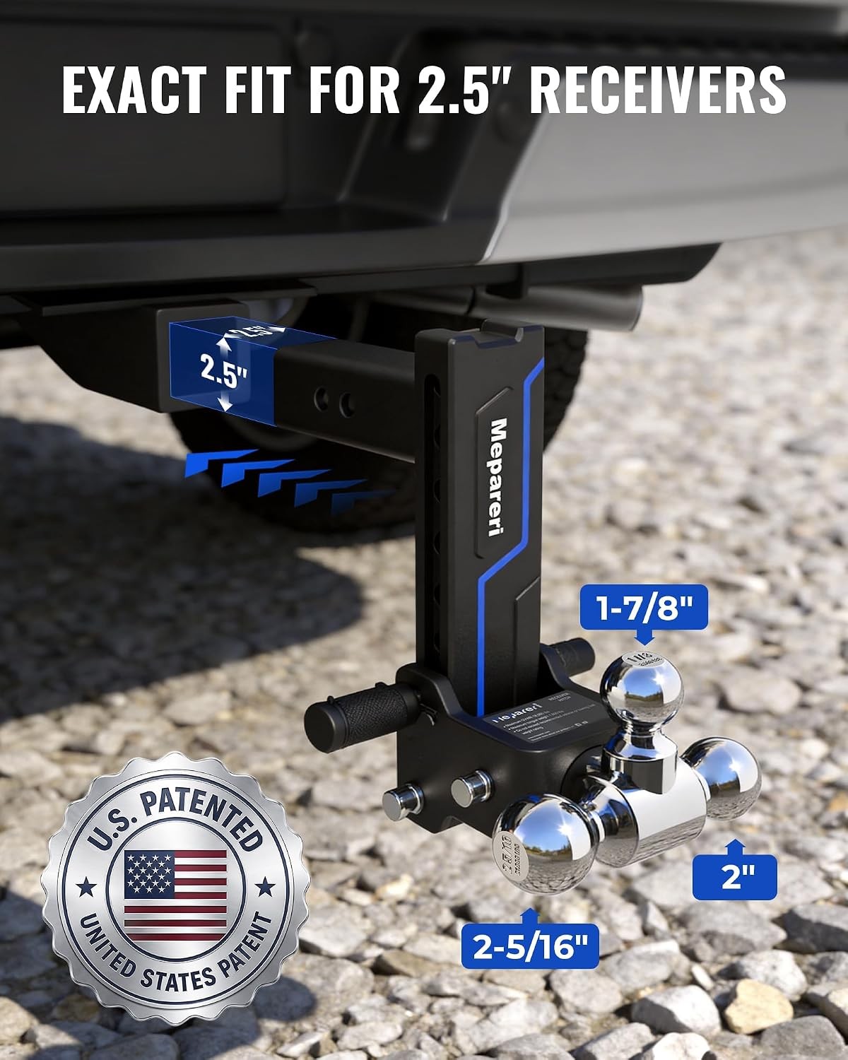 2.5″ Receiver 8.5″ Drop Trailer Hitch Tow Hitch Tri Ball 18000lb Stowable Design