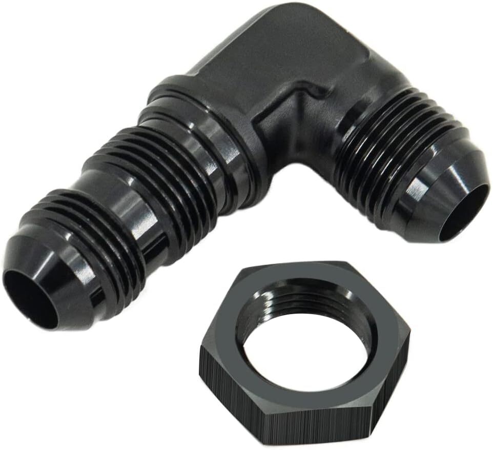 8 AN AN8 Male to Male 90 Degree Bulkhead Fitting Adapter With Nut Black