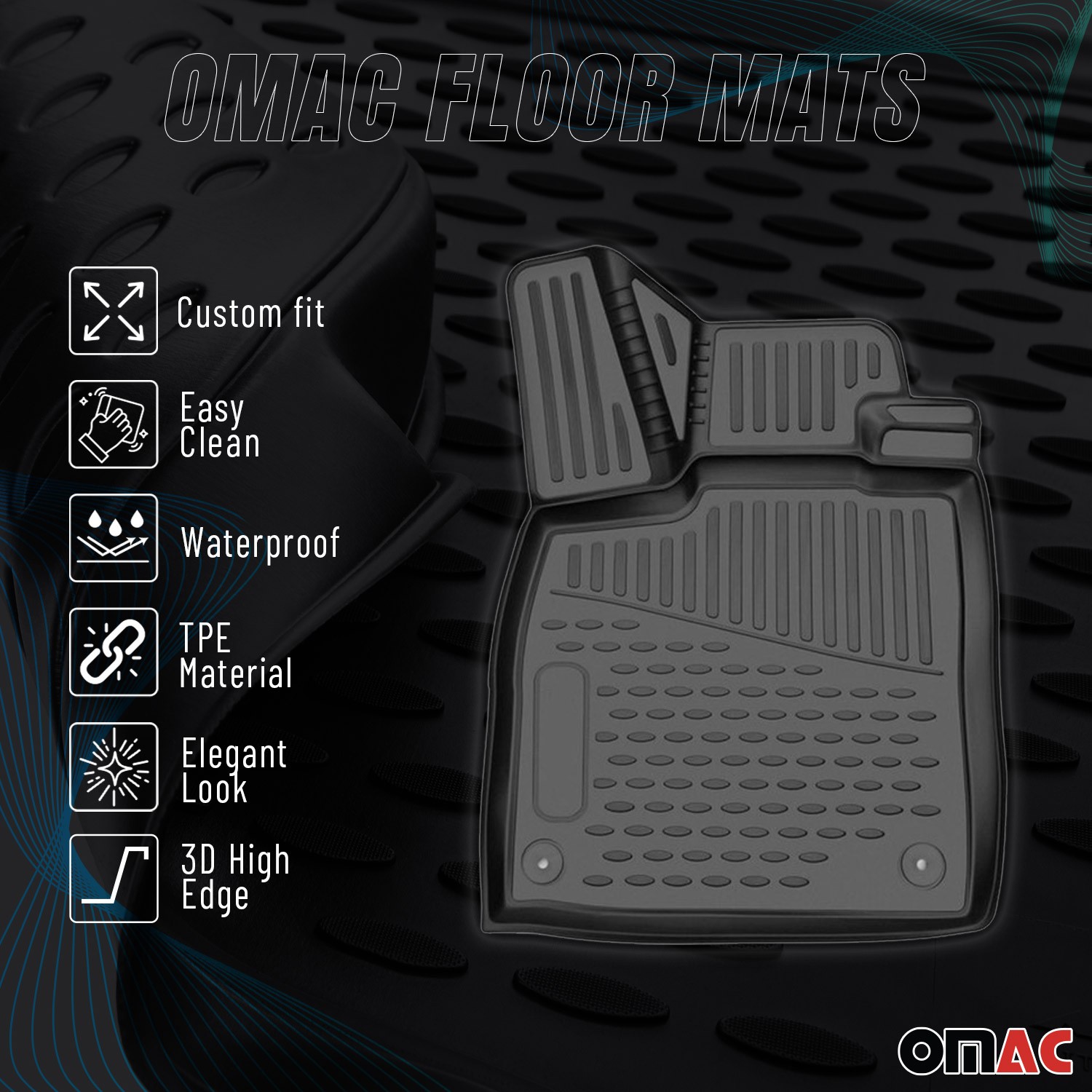 OMAC Floor Mats Liner for Chevrolet Tahoe 2007-2014 Black TPE All-Weather 6 Pcs