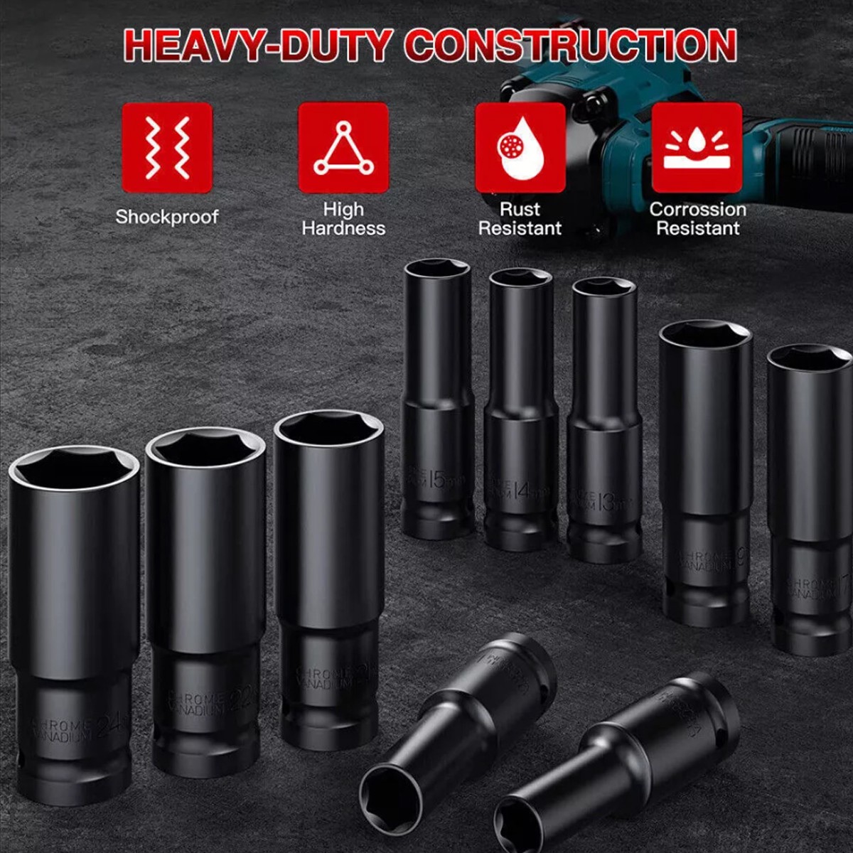 20PCS 1/2Inch Impact Sockets Set Drive Metric 8mm-32mm Deep 6-Point Set w/case