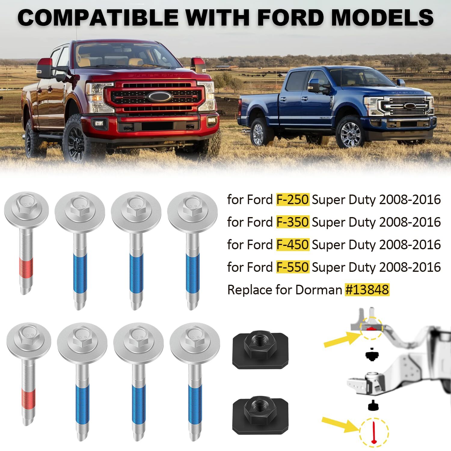 13848 Frame To Body Mounting Bolt KitFor Ford 08-16 F250 350 450 550 Super Duty