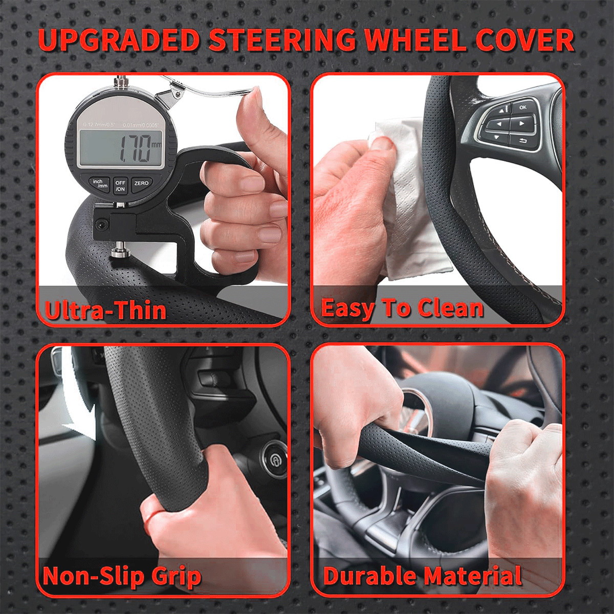 2026 Steering Wheel Cover Leather Protector For GMC 14.5-15” Interior Upgrade