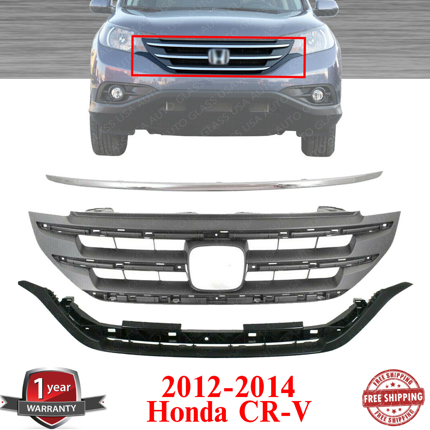Grille Assembly +Trim Moldings For 2012-2014 Honda CR-V