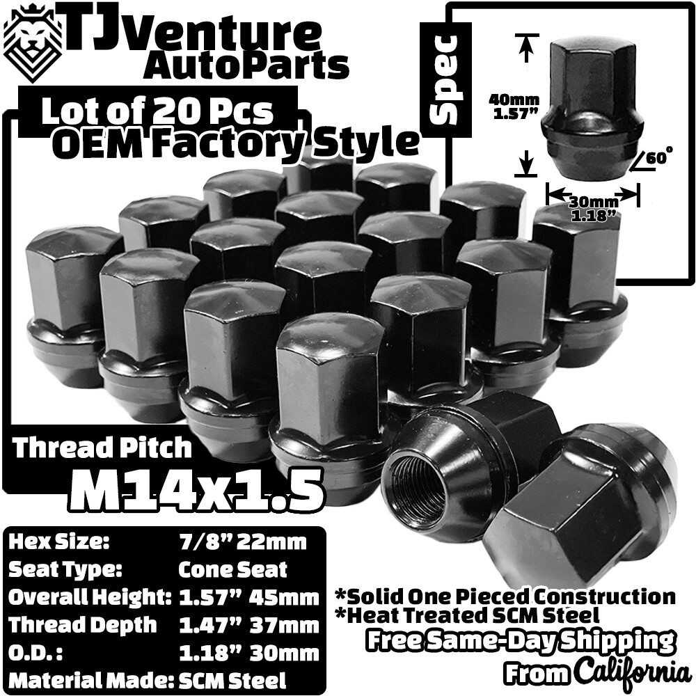 20Pc Black 14×1.5 OEM Factory Style Lug Nuts Fit Land Rover Cone Wheel LR056214