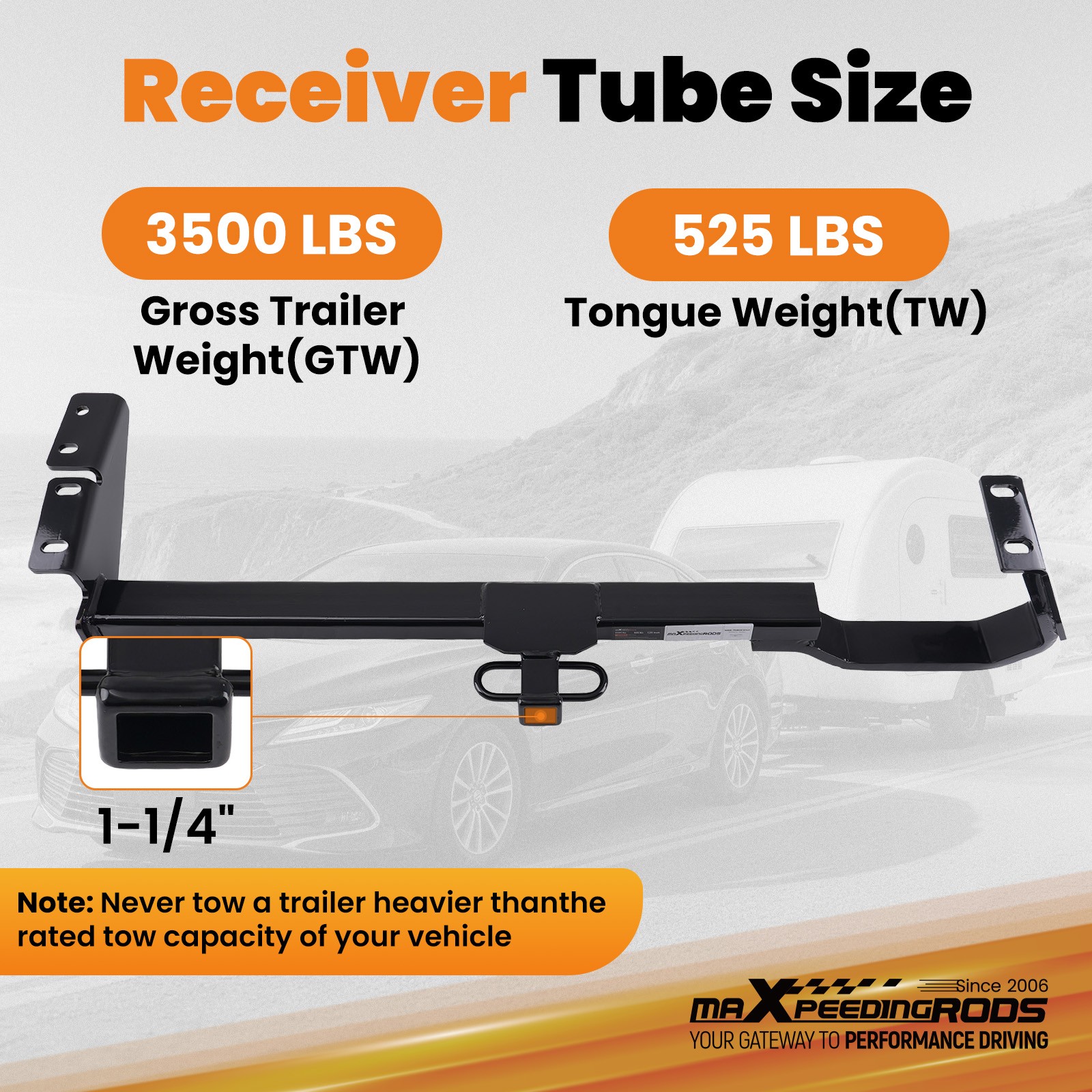 Class 2 Hitch for Toyota Camry 1992-2006 Rear 1.25″ Rust-Resistant 3500lbs