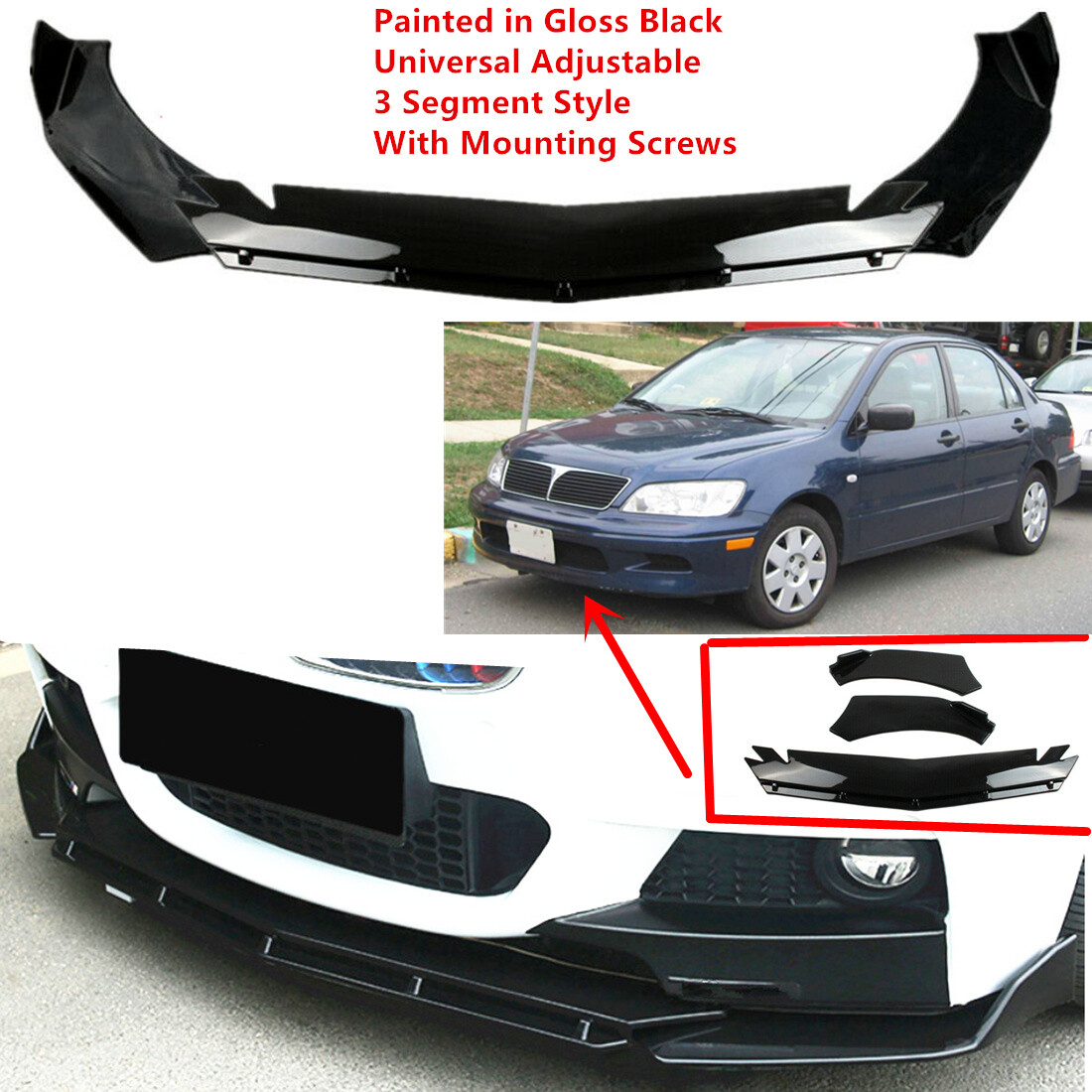 Add-on Universal For Mitsubishi Lancer 02-03 Front Bumper Lip Spoiler Splitter