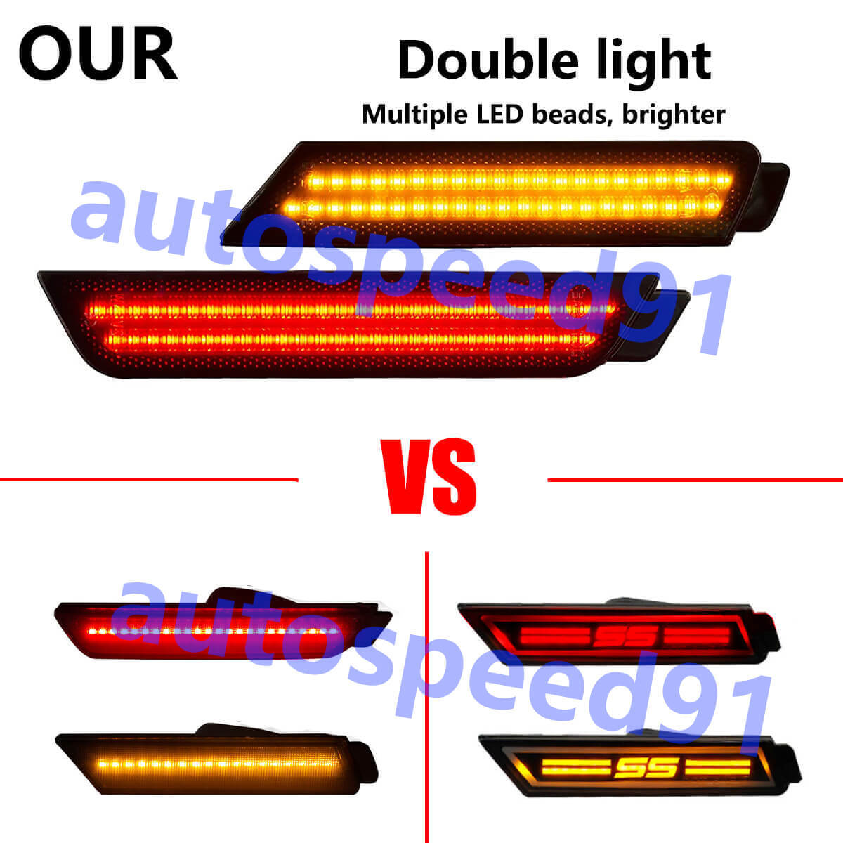 Front Amber & Rear Red Lamps LED Side Marker Lights For Chevy Camaro 2010-2015