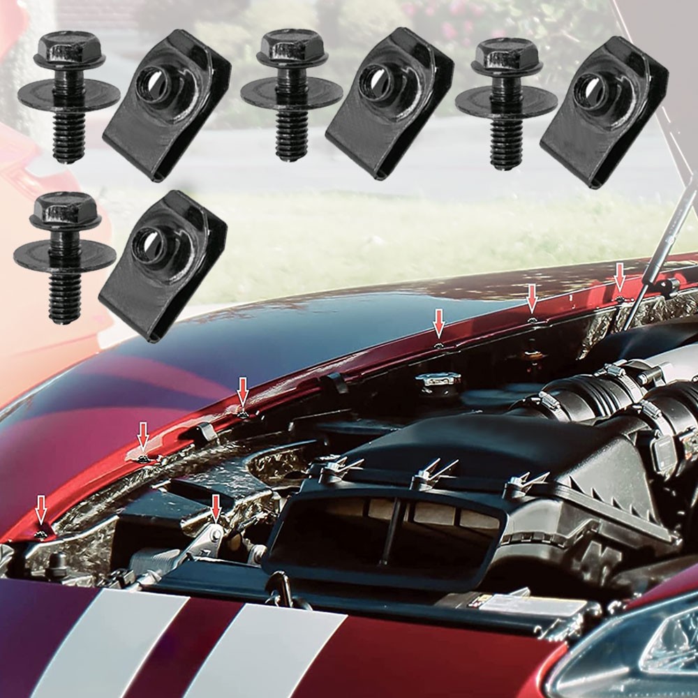 5Sets Body Bolts & U-nut Clip M6 Engine Cover Undertray Splash Shield Guard Clip