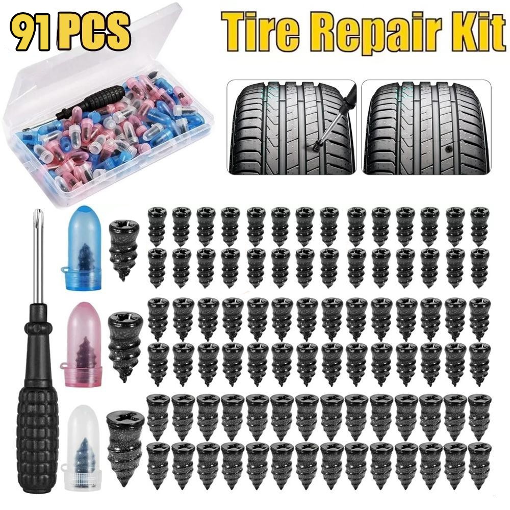 91Pcs Car Tubeless Vacuum Tyre Puncture Repair Kit Screw Nails Tire Patch Plug