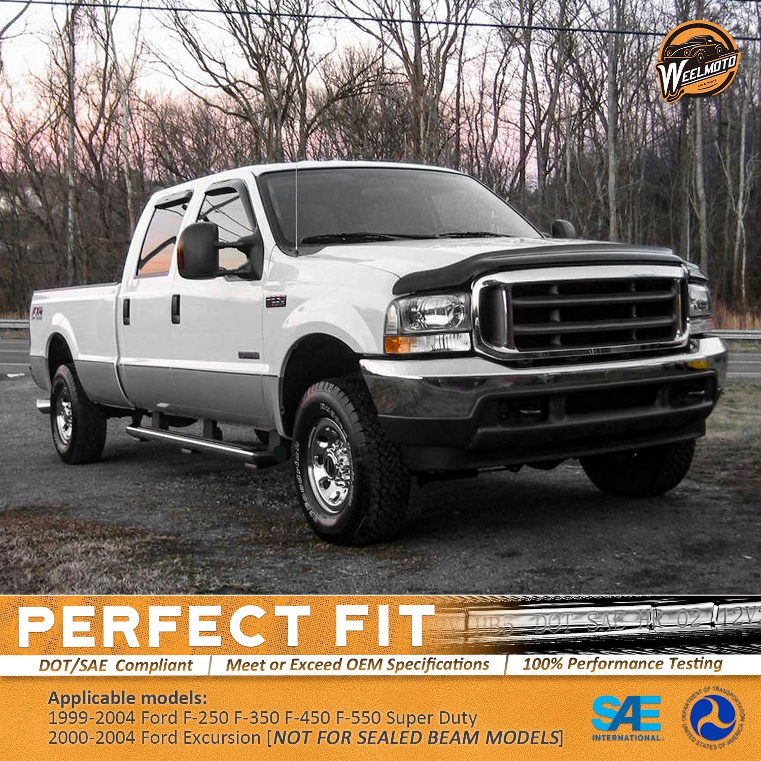 For 1999-2004 Ford F250 F350 F450 Super Duty Excursion Chrome Headlights Pair