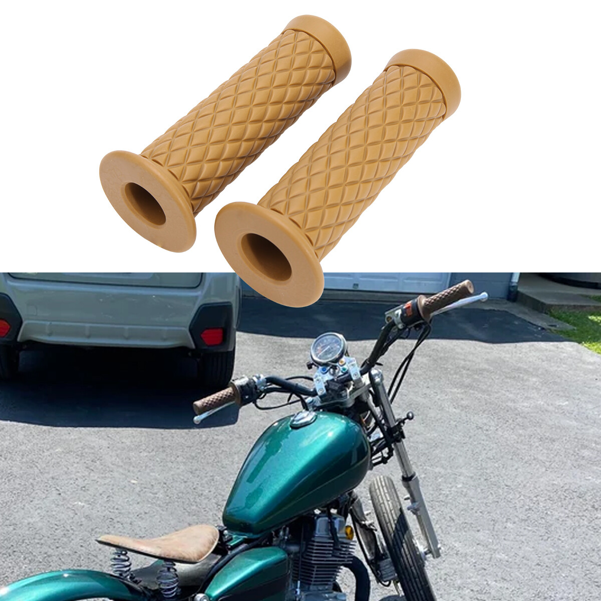 Brown 7/8″ Hand Grips Handle Bar Rubber Gel For Honda Rebel CMX 250 500 Bobber
