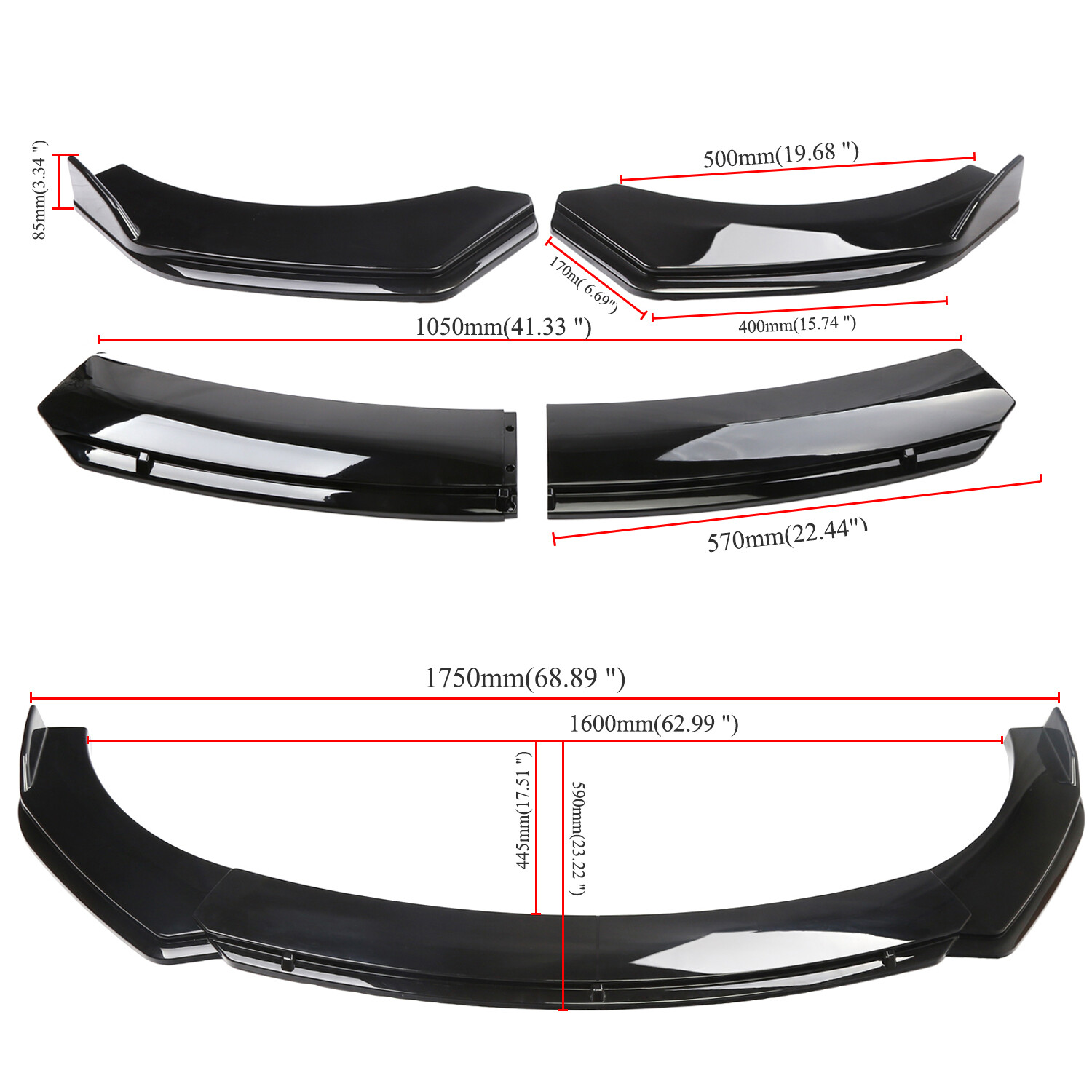 Universal Front Bumper Lower Lip Spoiler Splitter For Audi A3 A4 A5 A6 S3 S4 S6