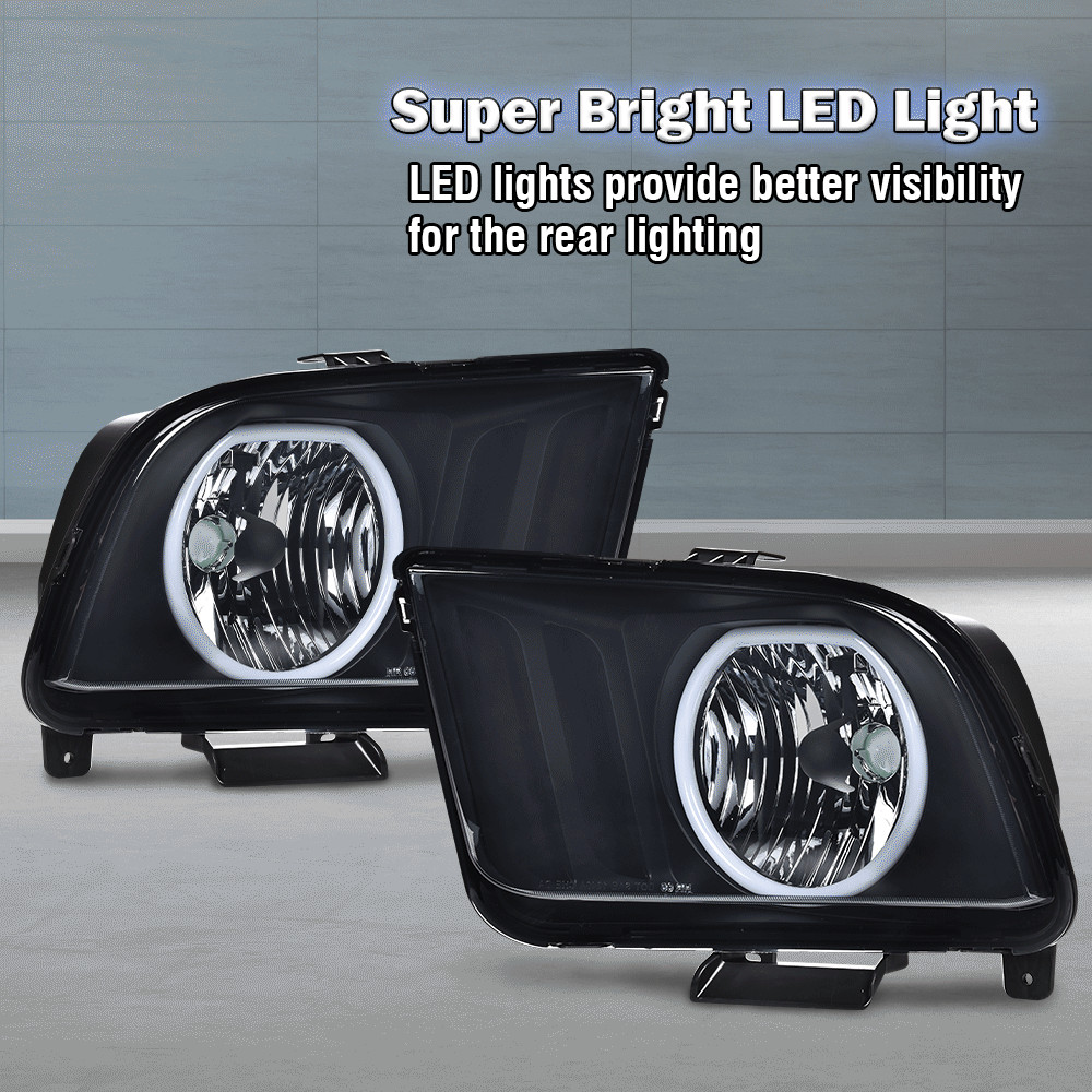Fit For 2005-2009 Ford Mustang Headlights Replacement Lamps Left + Right Side