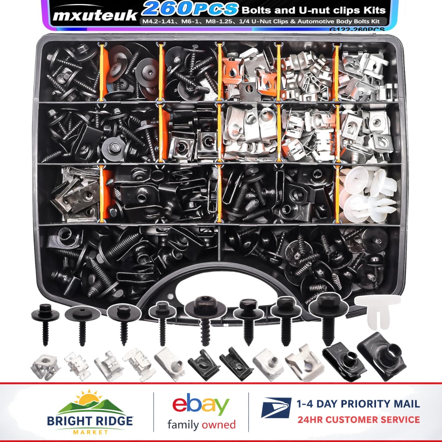 High-Quality 260-Piece Fastener Kit with U-Nuts and Bolts for Car Maintenance