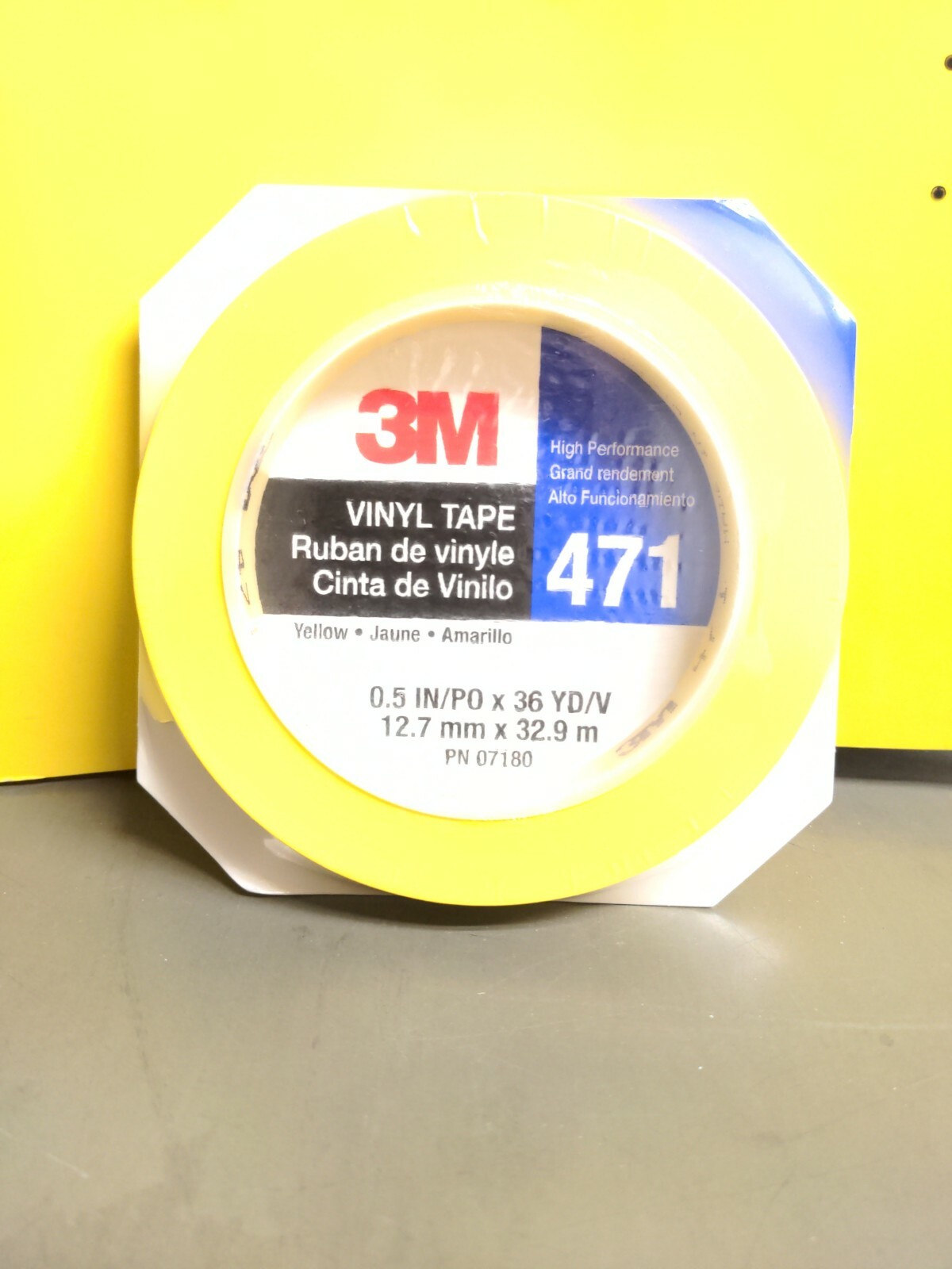 3M 07180 Yellow Fine Line Vinyl Tape 471, 1/2″ x 36 yds one roll