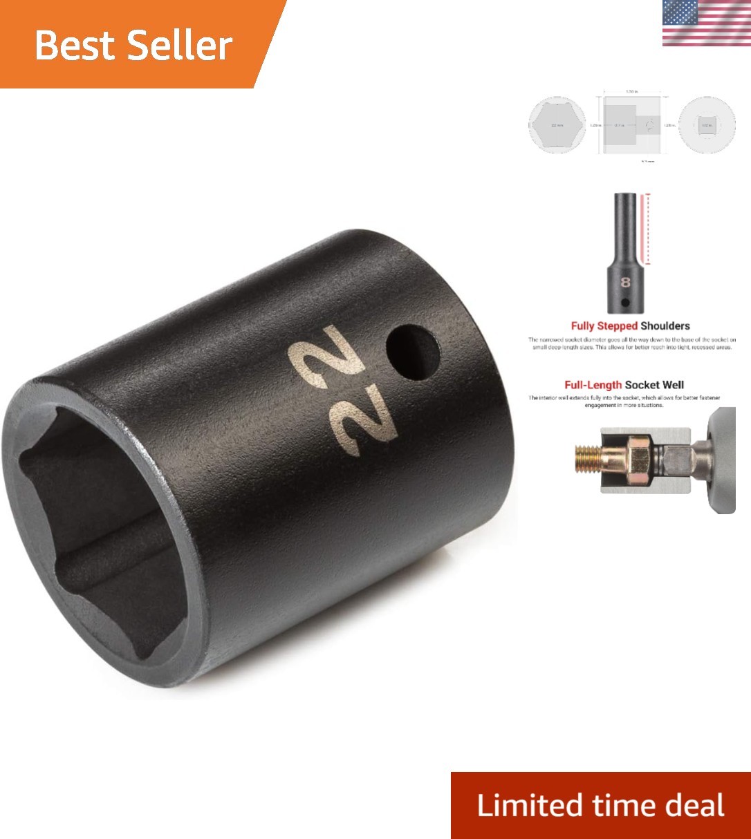 1/2 Inch Drive 22 mm Shallow Impact Socket – Alloy Steel Construction
