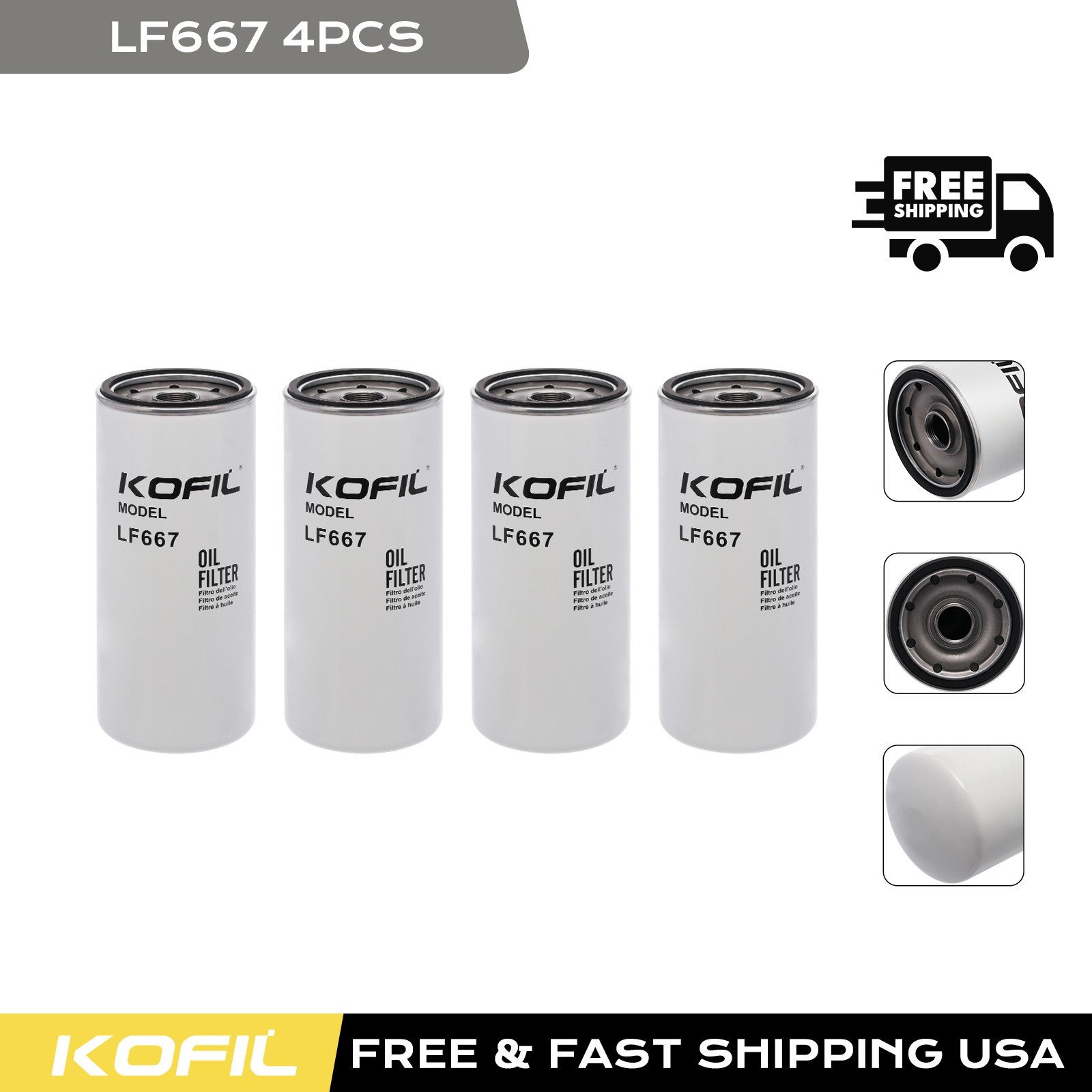 4/PACK Oil Filter LF667, Replaces B7600, P553191, PH49A, LFP3191, 30 Micron