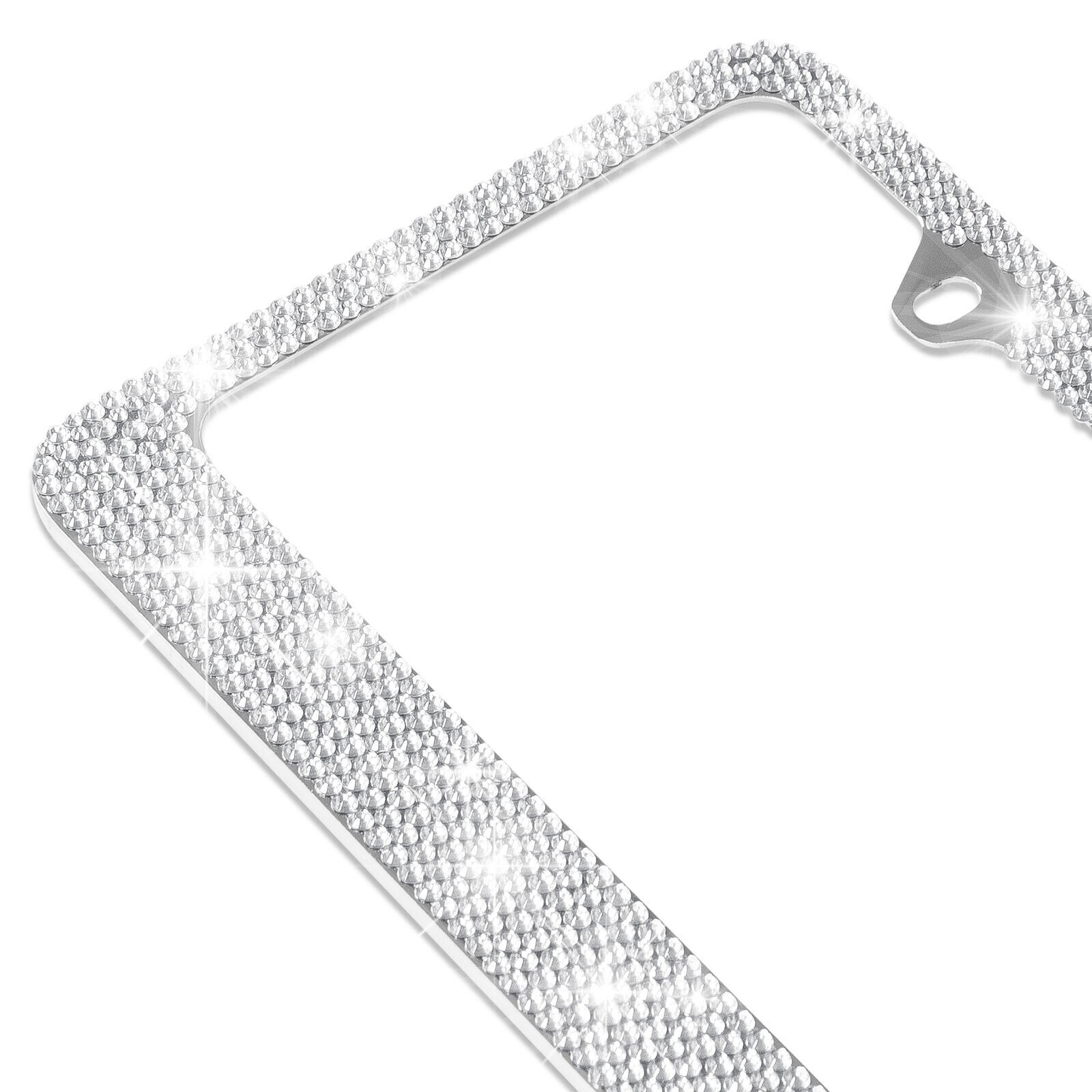 Heavy Duty Rust-Proof Silver Crystal Rhinestone Bling License Plate Frame