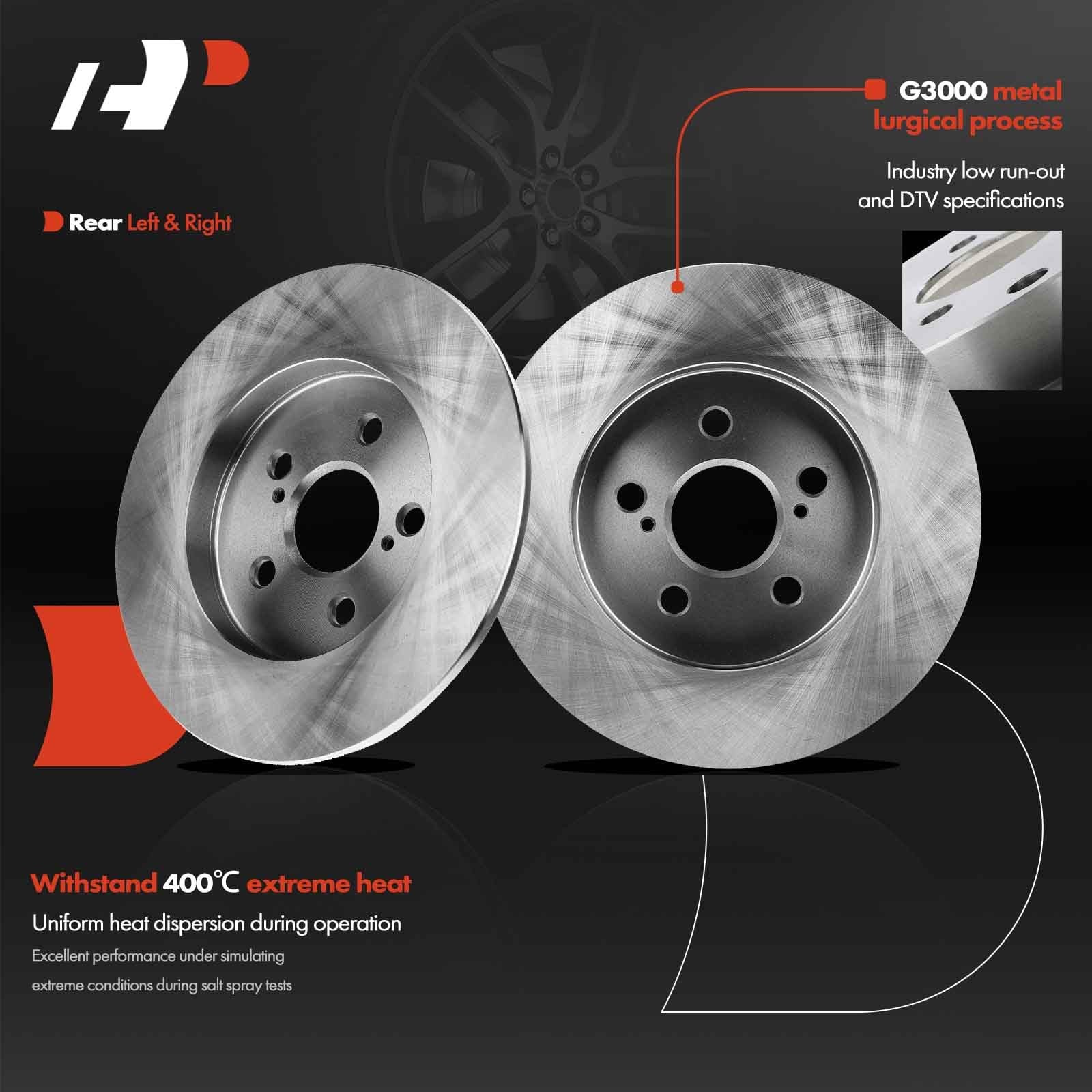 A-Premium 10.20 inch (259mm) Rear Solid Disc Brake Rotors, 2-Pack