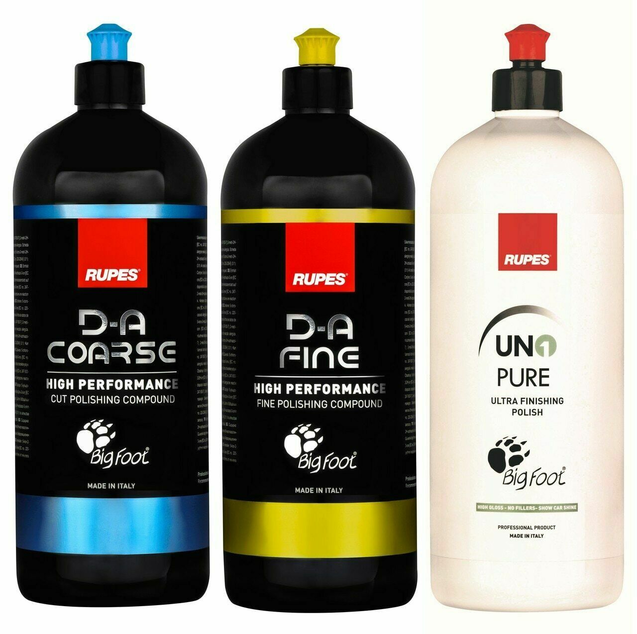 Rupes New DA System Combo Kit | 3 1 Liter Bottles | Coarse Fine Polish Compound