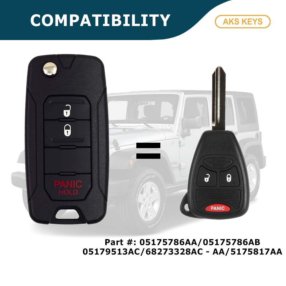 New Replacement for Dodge Chrysler Jeep 2005-2018 Flip Key Fob 3B – OHT692427AA