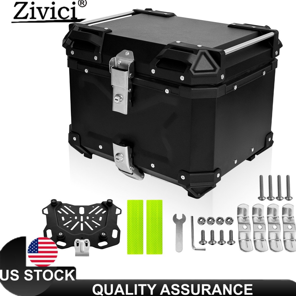 45L Motorcycle Top Case Tail Box Waterproof Luggage Aluminum Trunk Storage & Key