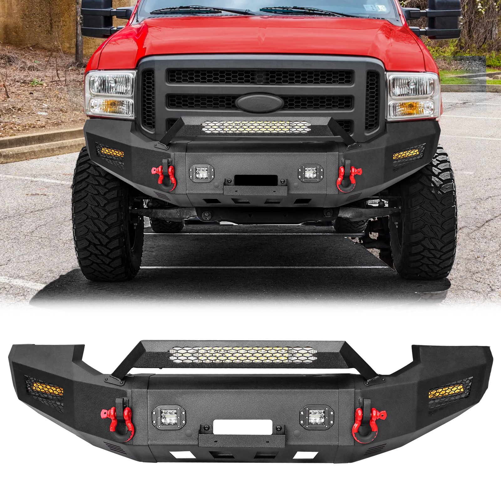 For 2005-2007 Ford F250 F350 F450 F550Steel Front Rear Bumper w’winch & Lights