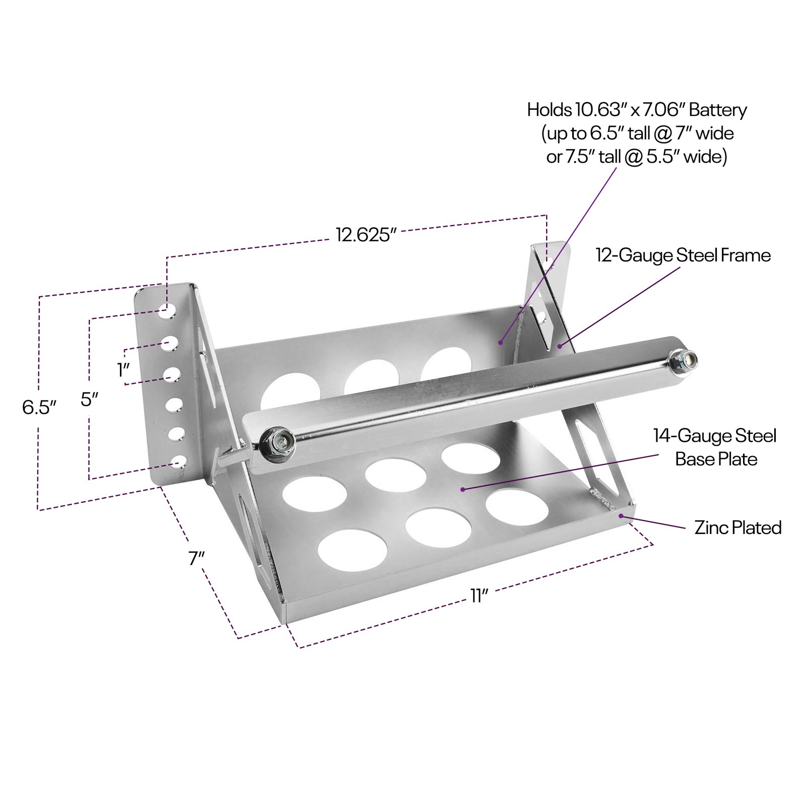 Custom Bolt-On Remote Mount Car Battery Relocation Box, Zinc-Plated Finish