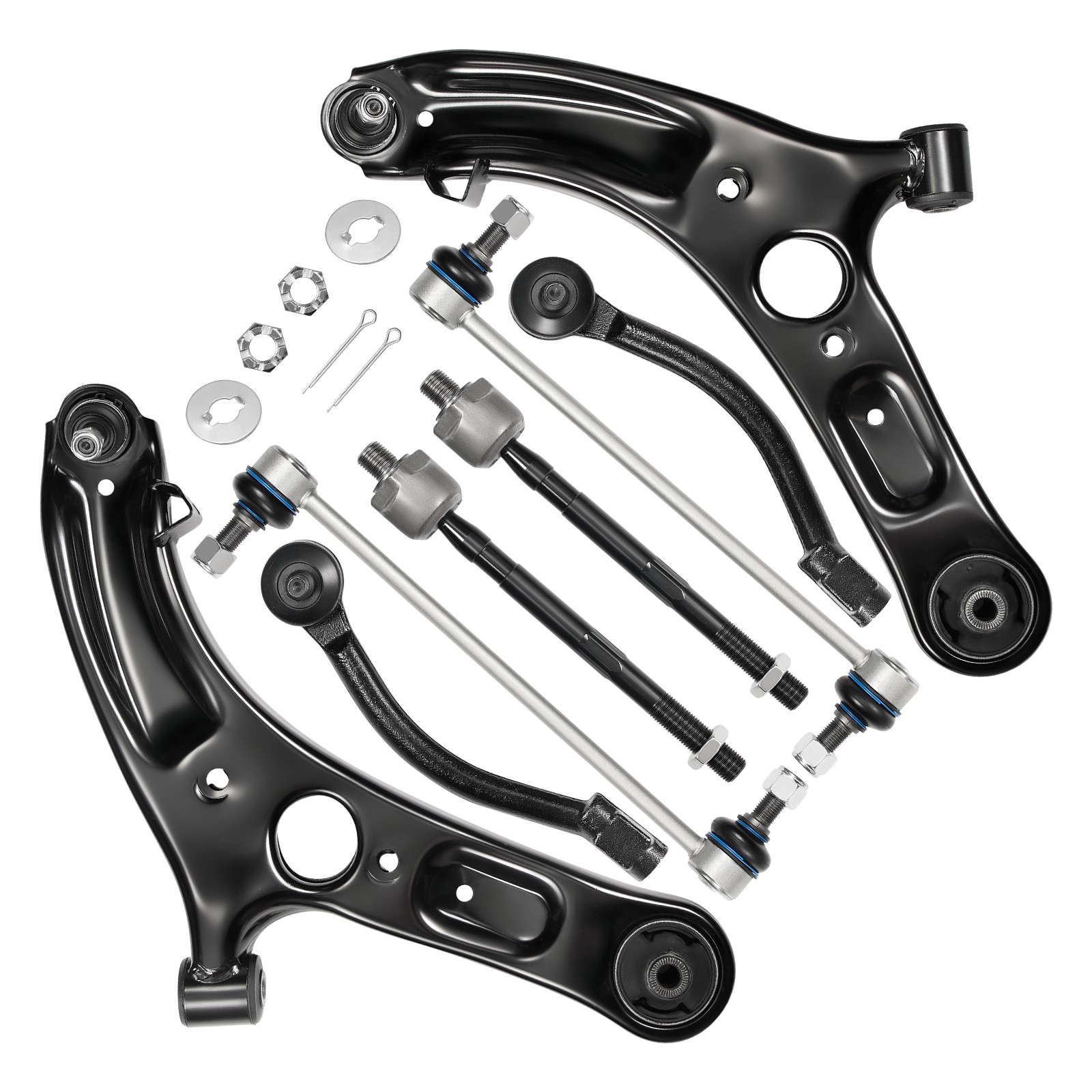 8 Pieces Front Lower Control Arms Tie Rods For 2011-2016 Hyundai Elantra 1.8L