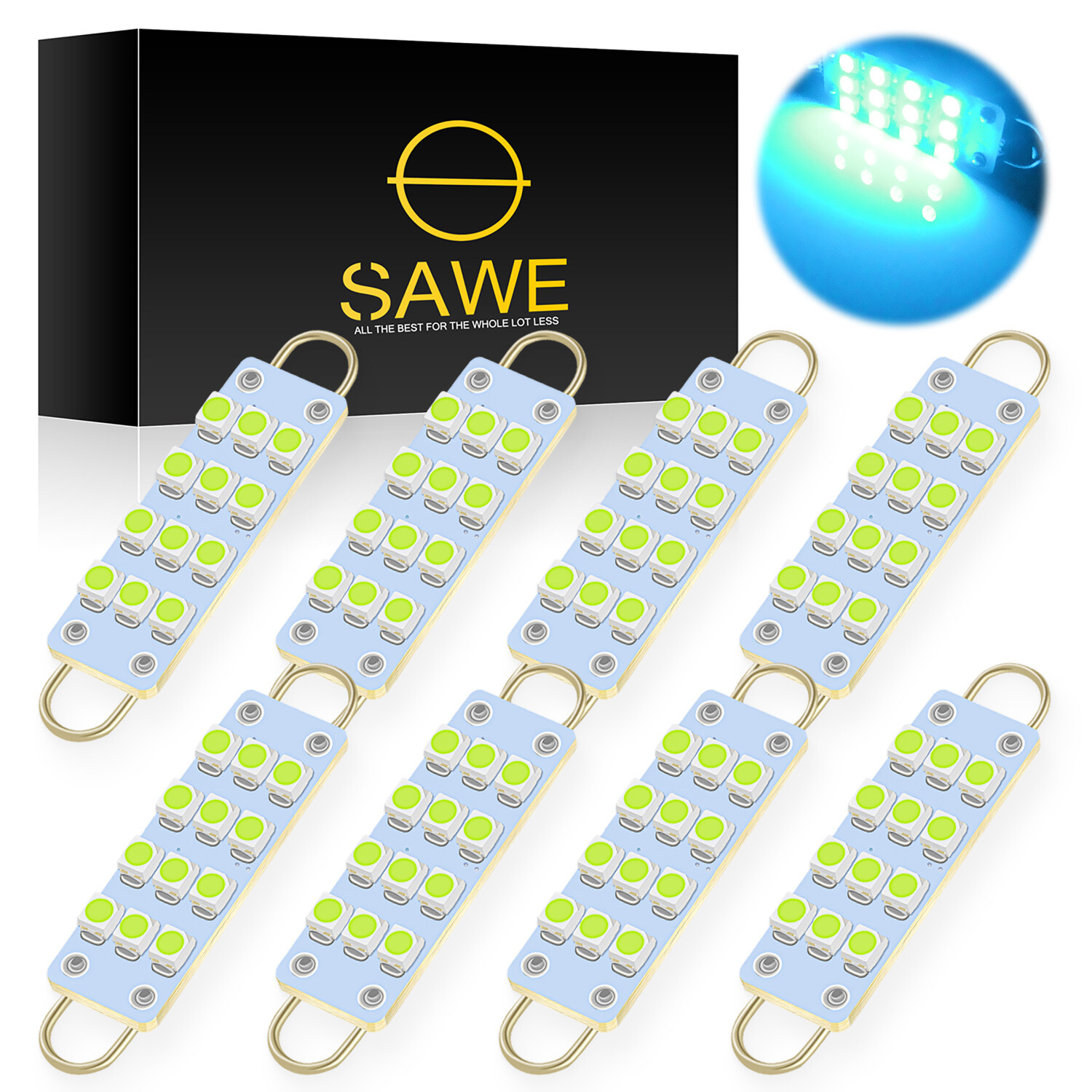8 x Ice Blue 44mm 211-2 212-2 578 12SMD Rigid Loop LED Bulb for Trunk Door Light