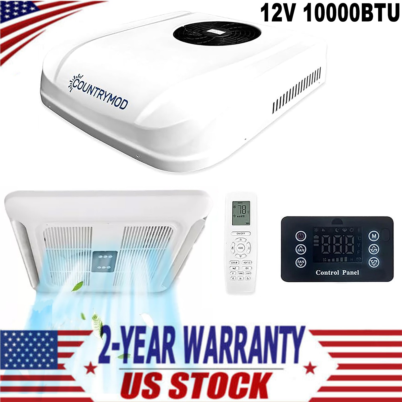 12V 10000BTU RV Rooftop Air Conditioner Low Profile Camper Cooling A/C Unit Bus