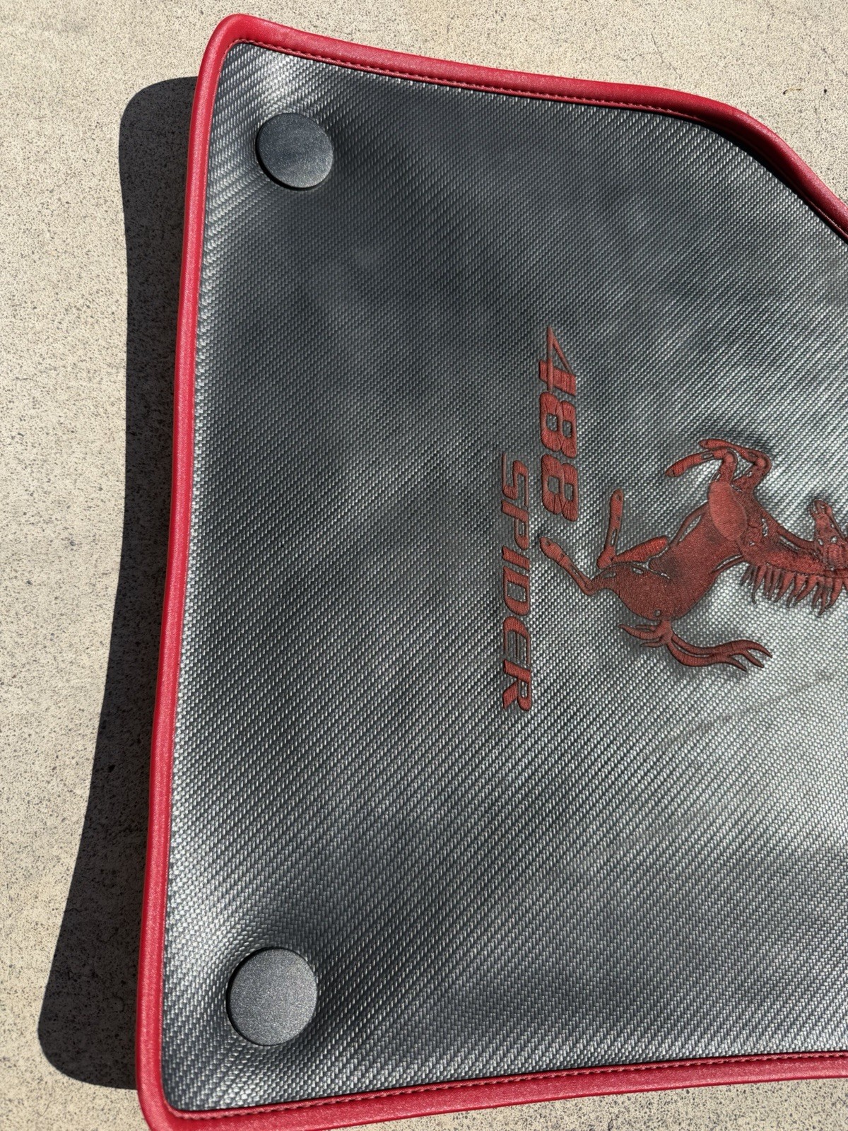 Ferrari 488 Spider Custom Floor Mats Set Of 2 Carbon Fiber Look Red Trim