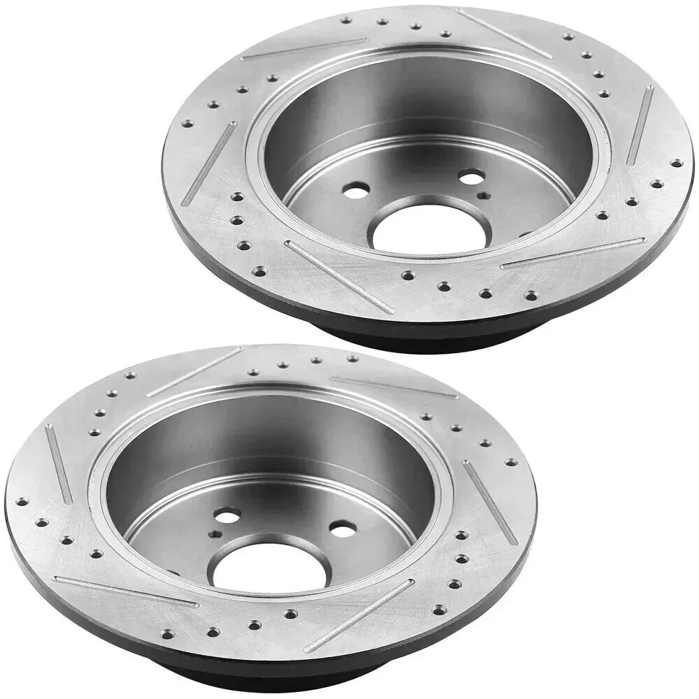10.20 in Rear Drilled Slotted Rotors Brake Pads for Toyota Prius Prime 2018 2019