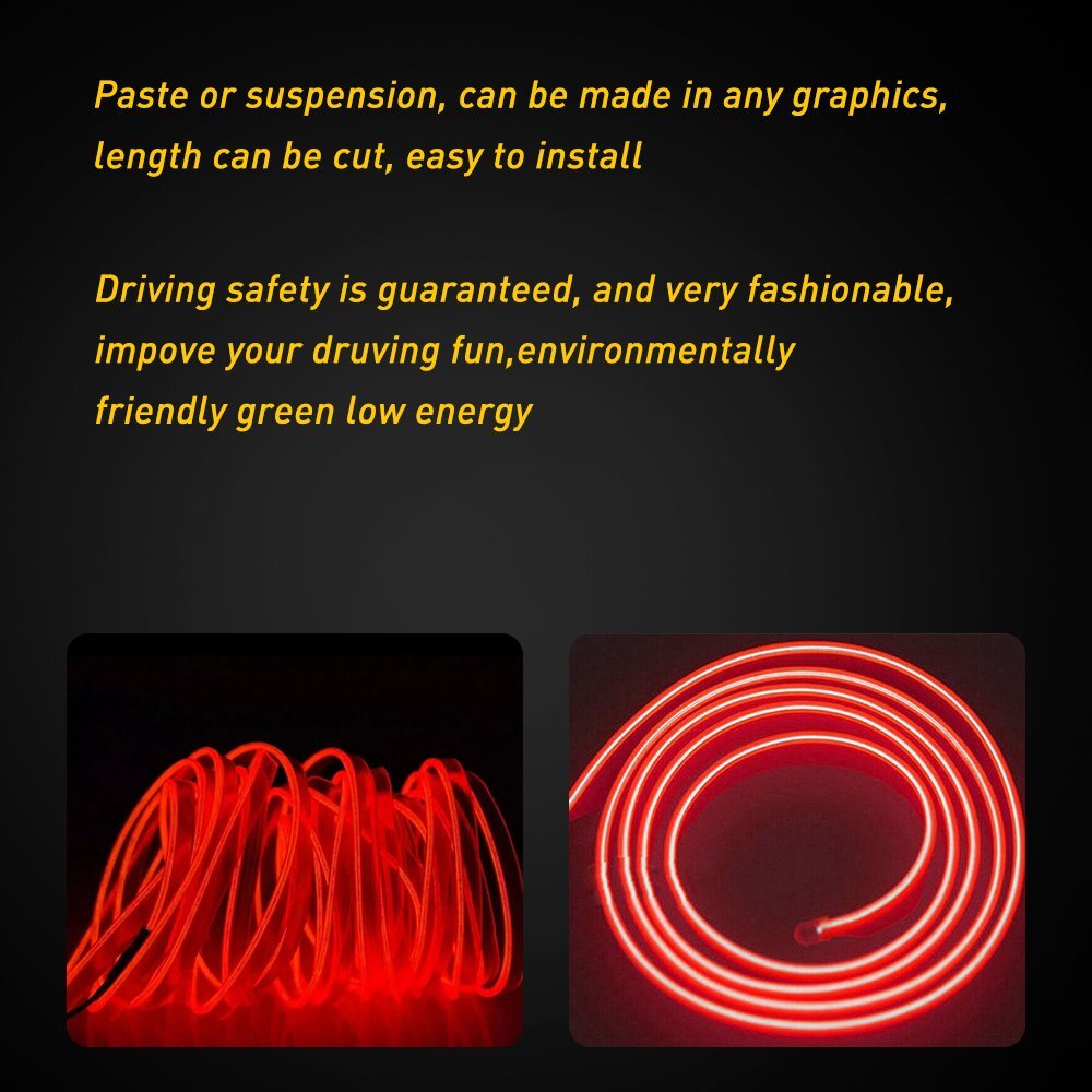 LED Car Interior Decorative Atmosphere Wire Strip Light Lamp Plastic Accessories