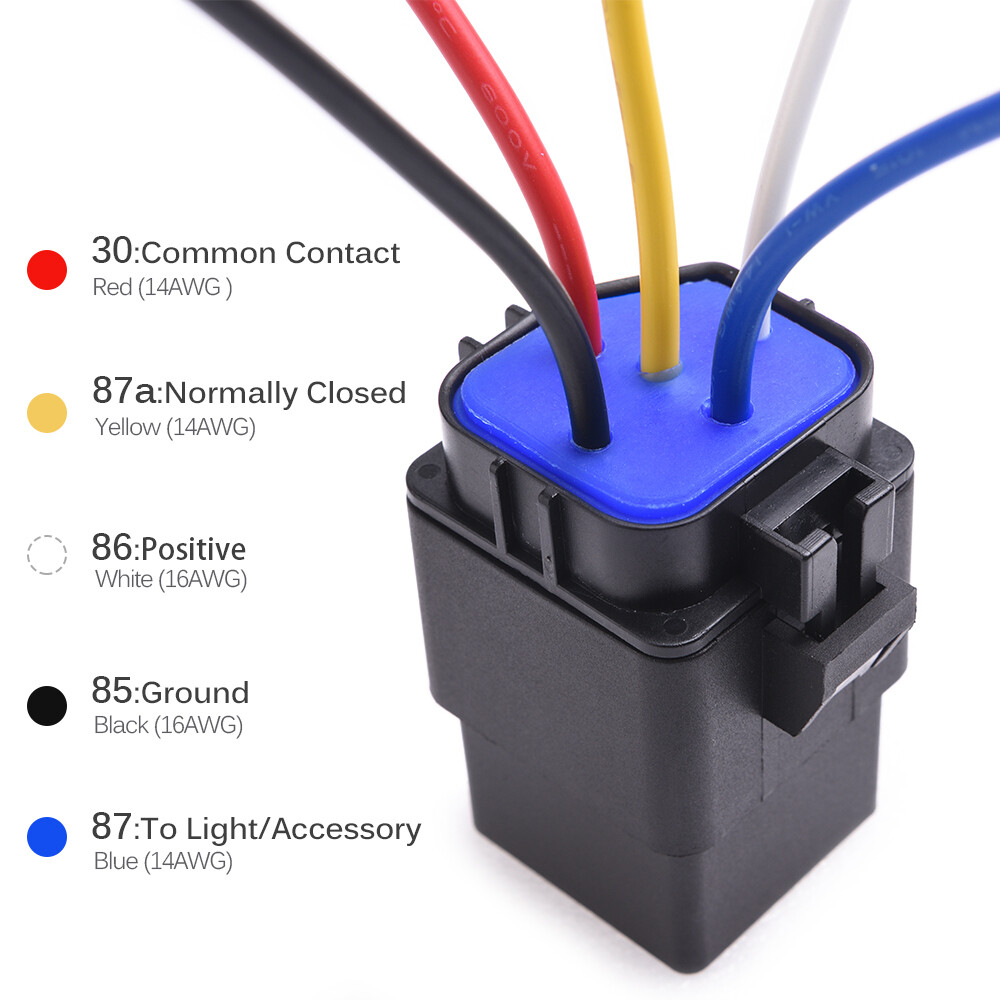 5 Pcs SPDT Automotive Relays Kit – 5 Pin, 40/30 AMP Waterproof with Wire Harness