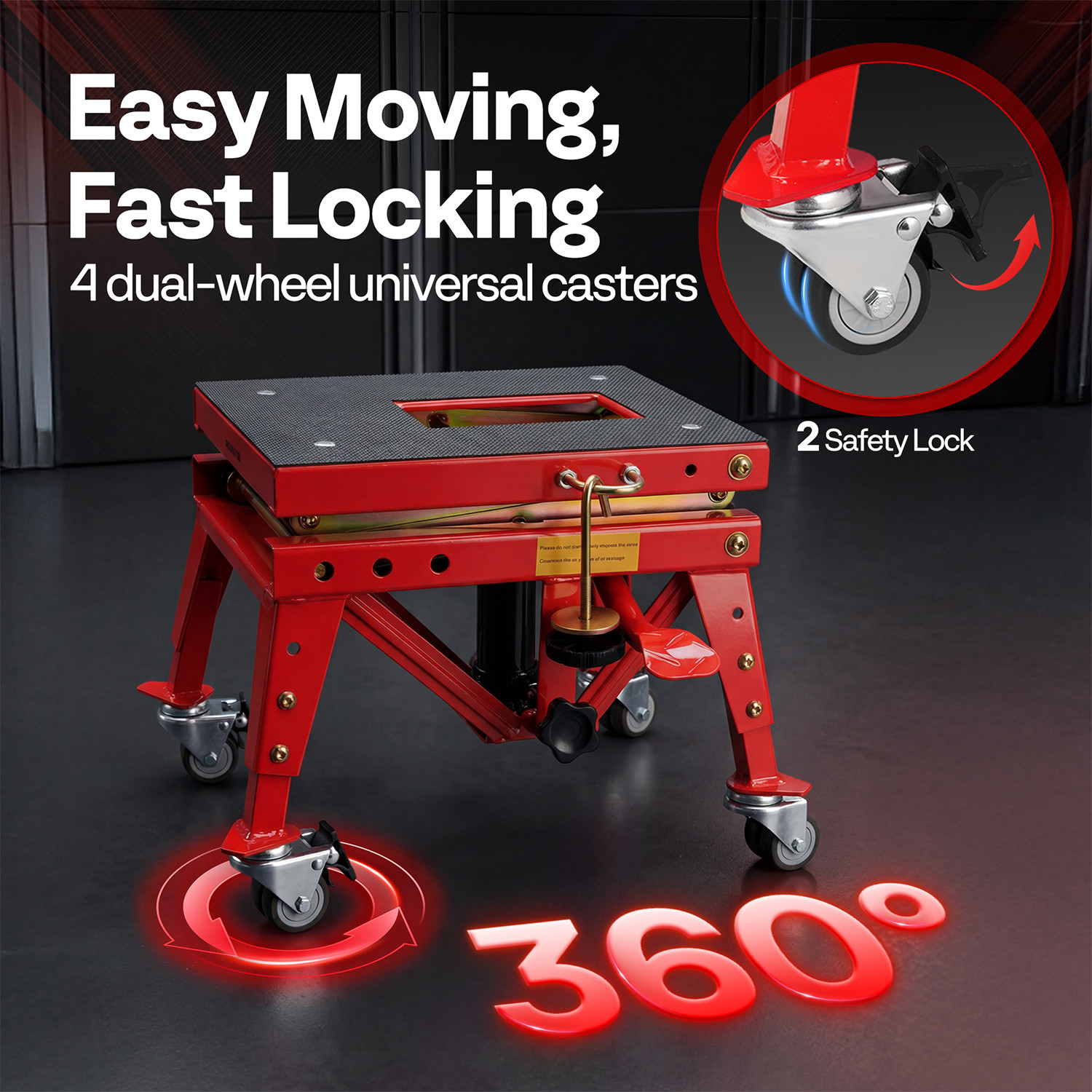 350lbs Hydraulic Motorcycle Lift Table ATV Dirt Bike Scissor Jack Stand 4 Wheels